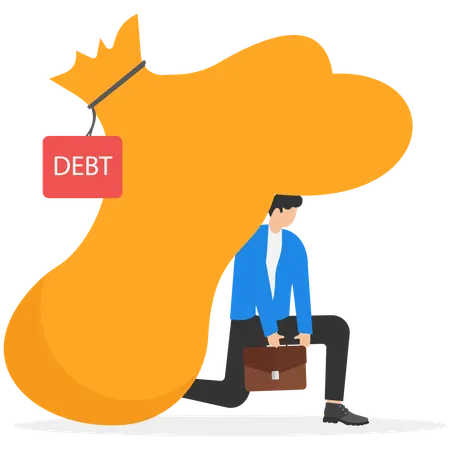 Businessman carrying big bag on his back having financial problems  Illustration