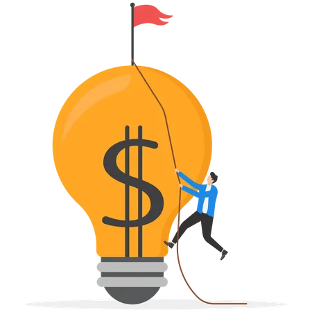 Businessman carrying bright lightbulb idea with dollar money sign  Illustration