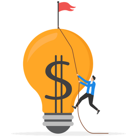 Businessman carrying bright lightbulb idea with dollar money sign  Illustration