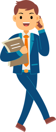 Businessman carrying business documents and talking on smartphone Illustration
