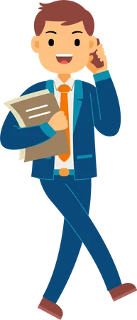 Businessman carrying business documents and talking on smartphone Illustration