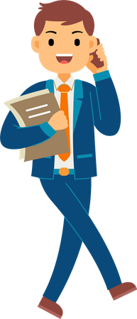 Businessman carrying business documents and talking on smartphone  Illustration