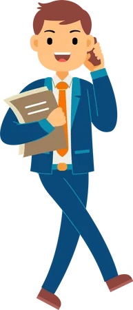 Businessman carrying business documents and talking on smartphone  Illustration