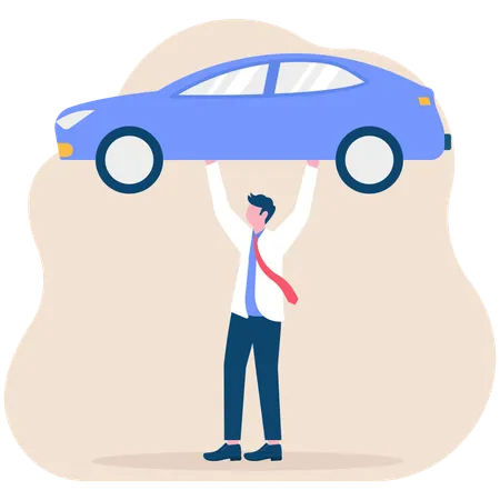 Businessman carrying car debt  Illustration