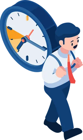 Businessman Carrying Clock and Going Forward  Illustration