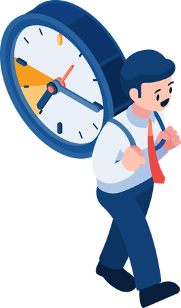 Businessman Carrying Clock and Going Forward  Illustration