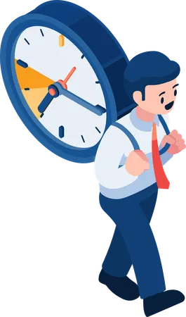 Businessman Carrying Clock and Going Forward  Illustration