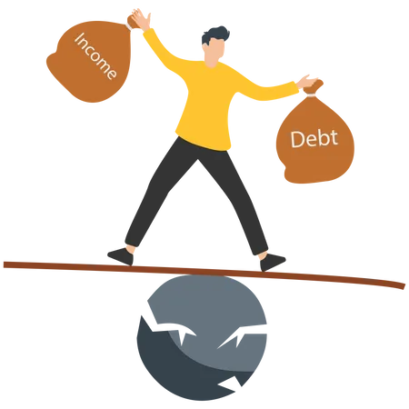 Businessman carrying debt on seesaw  Illustration