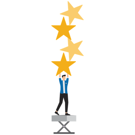 Businessman carrying five stars aligned vertically on his back with fatigue  Illustration