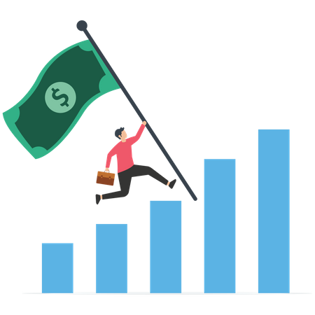 Businessman carrying flag to lead the companion run on bar graph  Illustration
