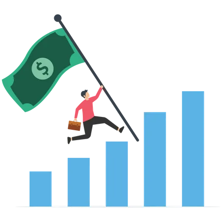 Businessman carrying flag to lead the companion run on bar graph  Illustration