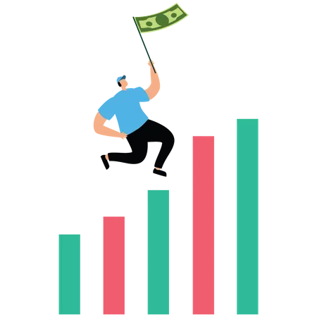 Businessman carrying flag to lead the companion run on bar graph  Illustration