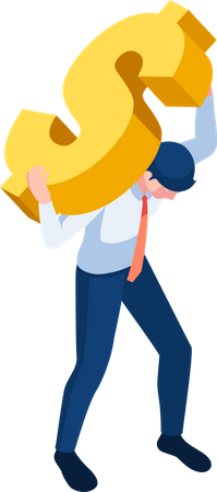 Businessman carrying golden dollar  Illustration