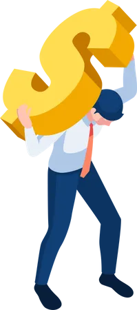 Businessman carrying golden dollar  Illustration