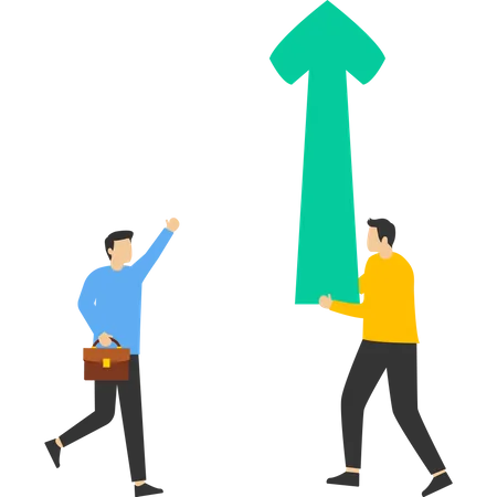 Business Growth And Fall Risk Concept Businessman Carrying Growing Arrows With Coworkers Team Success Or Career Development Strategy To Win Big Income And Profit Or Business Challenge Concept Illustration