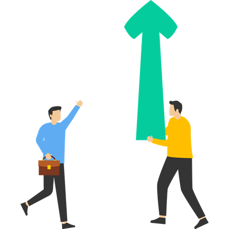 Businessman carrying growing arrows with coworkers  Illustration