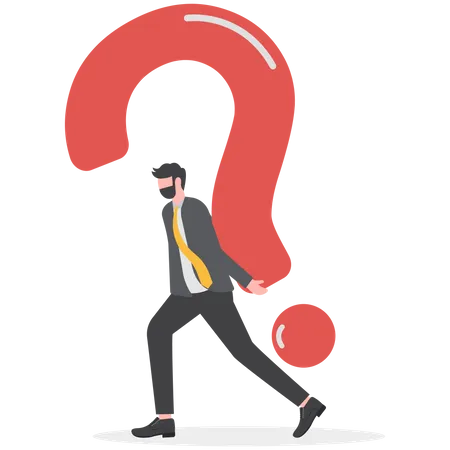 Hard Question With No Answer Or Solution Critical Business Problem Doubtful Or Stress Burden Concept Frustrated Tried Businessman Carrying Heavy Big Question Mark Sign Burden Illustration