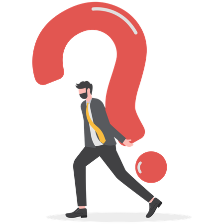 Businessman carrying heavy big question mark sign burden  Illustration