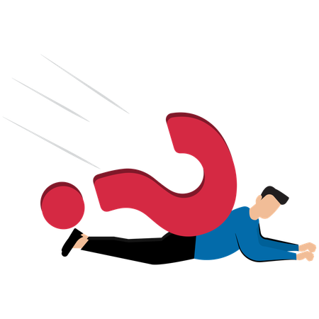 Businessman carrying heavy big question mark sign  Illustration