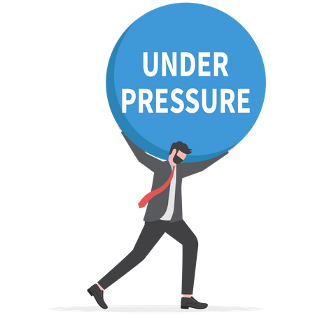 Businessman carrying heavy big under pressure word  Illustration