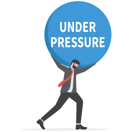 Businessman carrying heavy big under pressure word  Illustration