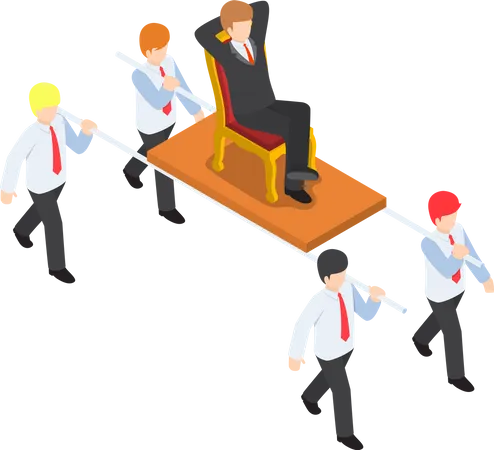 Flat 3 D Isometric Businessman Carrying His Boss Bad Leader And Work Under Stress Concept Illustration