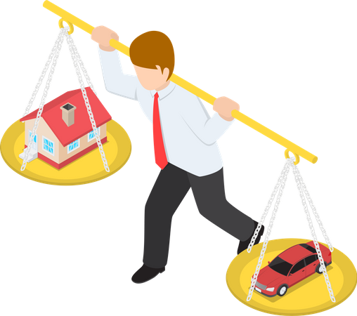 Businessman carrying house and debt Illustration