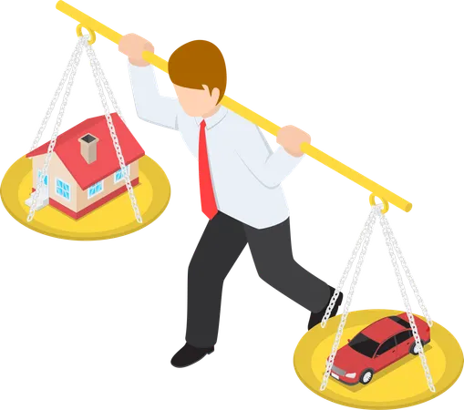Businessman carrying house and debt  Illustration