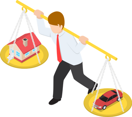 Businessman carrying house and debt  Illustration