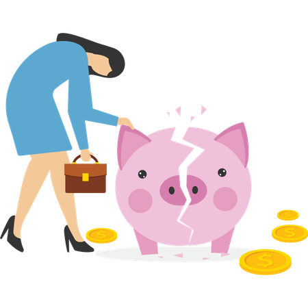 Businessman carrying huge broken piggy bank  Illustration