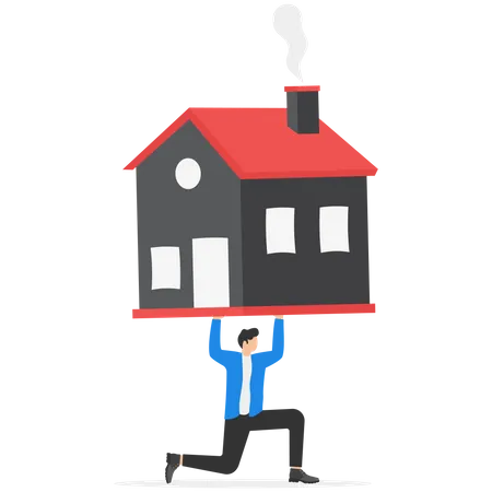 Businessman carrying huge credit house  Illustration