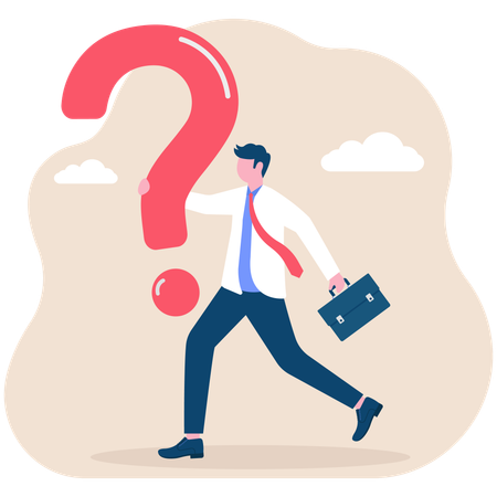 Businessman carrying huge question mark to find ways to solve problem  Illustration