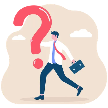 Businessman carrying huge question mark to find ways to solve problem  Illustration