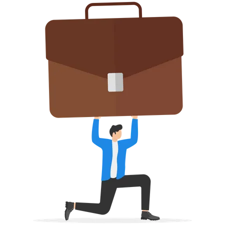 Businessman Carrying Huge With Briefcase Frustrated Businessman Job Search Hiring Employment Freelance Jobs Makes Him Crazy Flat Vector Illustration Illustration