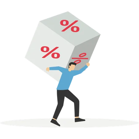 Businessman carrying huge with cube block with percentage symbol  Illustration