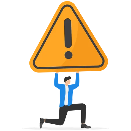 Businessman Carrying Huge With Exclamation Attention Sign Incident Management Root Cause Analysis Or Solving Problem Identify Risk Or Critical Failure Flat Vector Illustration イラスト