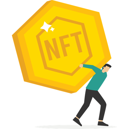 Businessman carrying huge with NFT cryptocurrency  Illustration