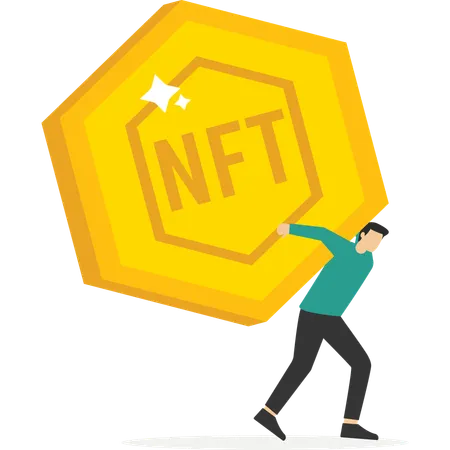 Businessman carrying huge with NFT cryptocurrency  Illustration