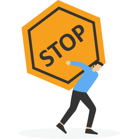 Businessman carrying huge with stop sign  Illustration