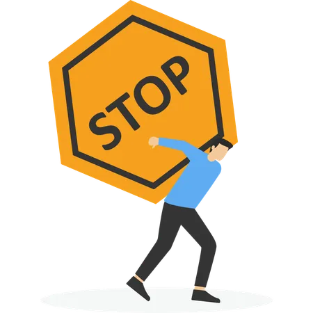 Businessman carrying huge with stop sign  Illustration