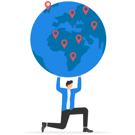 Businessman carrying huge ball with world map  Illustration