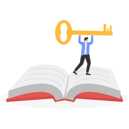 Businessman carrying key to open book  Illustration