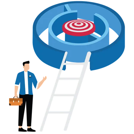 Businessman carrying ladder to climb up maze  Illustration