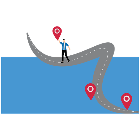 Businessman carrying location pin away from guide  Illustration