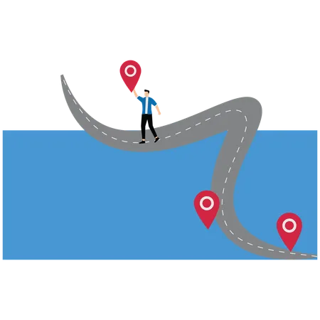 Businessman carrying location pin away from guide  Illustration