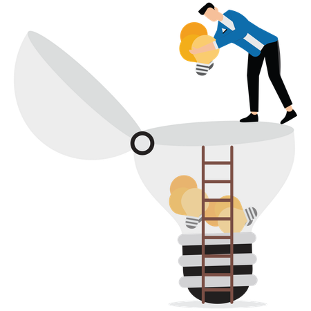 Businessman carrying many idea lamps to put into bulb  Illustration
