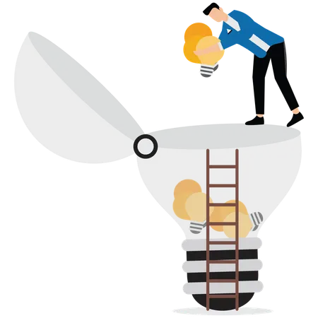 Businessman carrying many idea lamps to put into bulb  Illustration