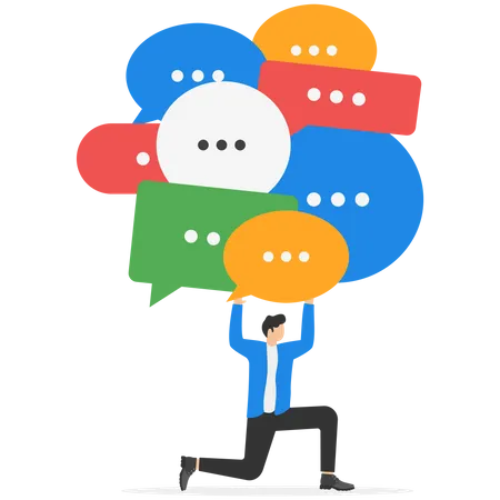 Businessman Carrying Messages With Speech Bubbles Spam Discussion Conversation Meeting Team Communication Colleague Chatting Opinion Vector Illustration Illustration
