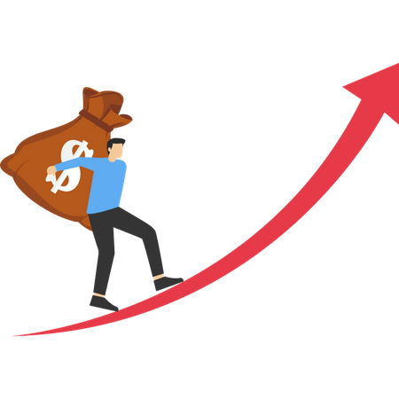 Businessman carrying money and walking on growth chart  Illustration