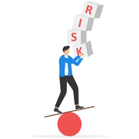 Businessman carrying risk blocks and balancing not to fail from walking on ball  Illustration
